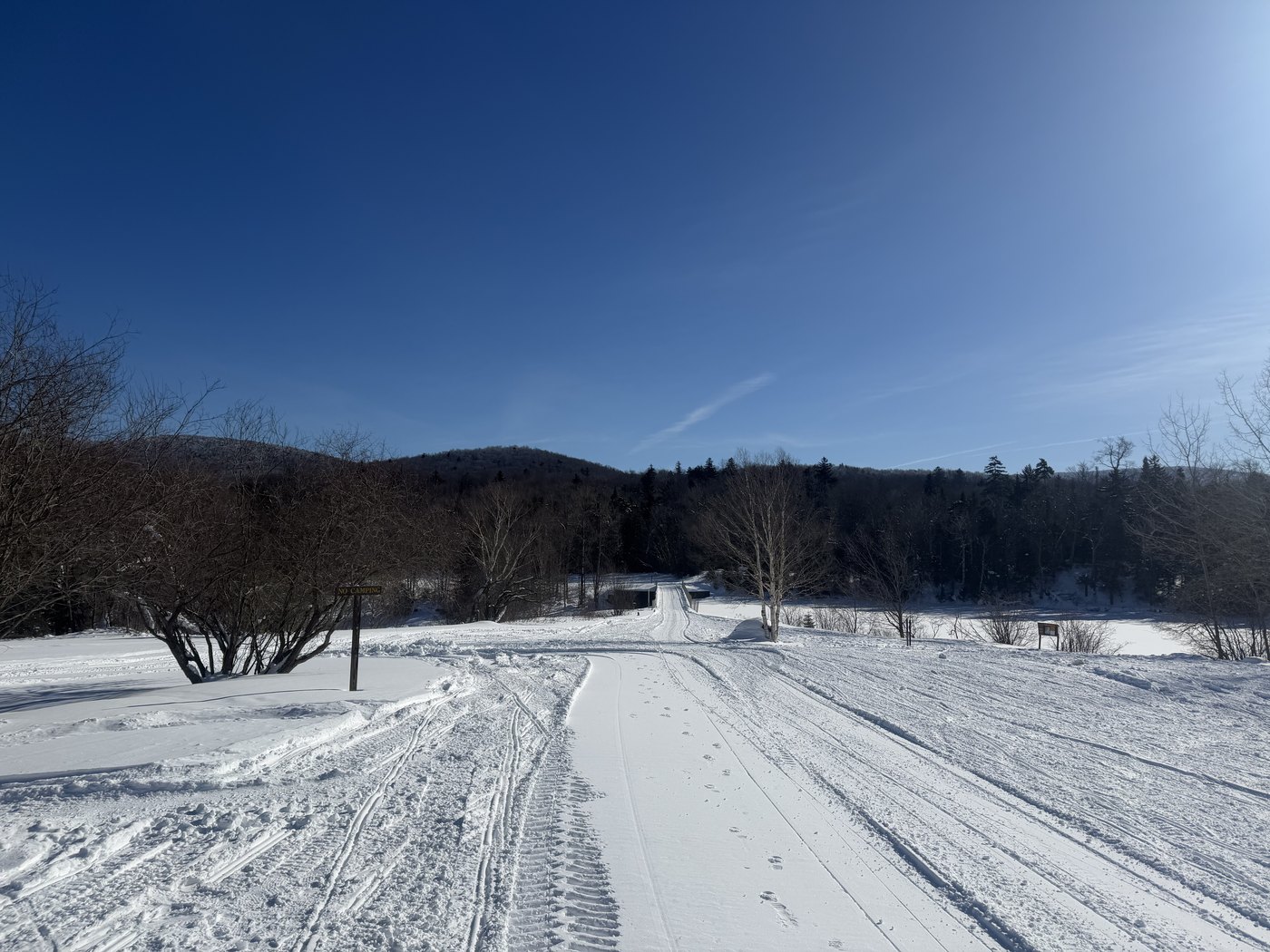 The groomed trail, blue sky